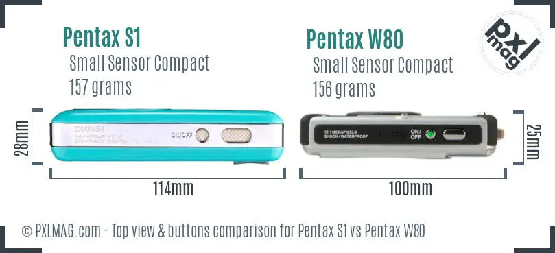 Pentax S1 vs Pentax W80 top view buttons comparison