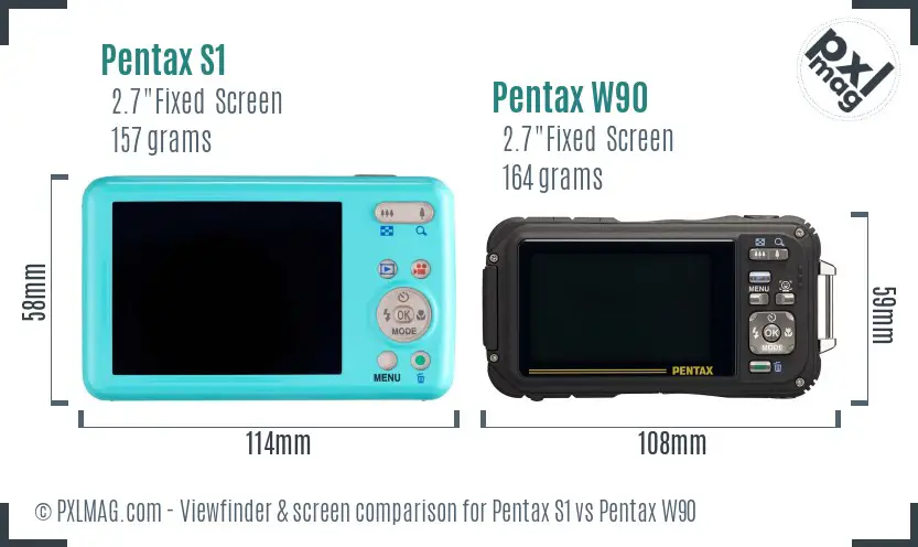 Pentax S1 vs Pentax W90 Screen and Viewfinder comparison