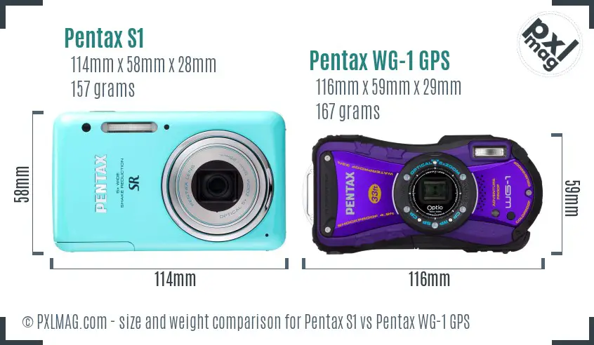 Pentax S1 vs Pentax WG-1 GPS size comparison