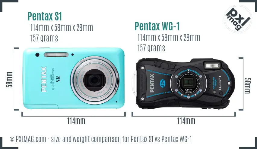 Pentax S1 vs Pentax WG-1 size comparison