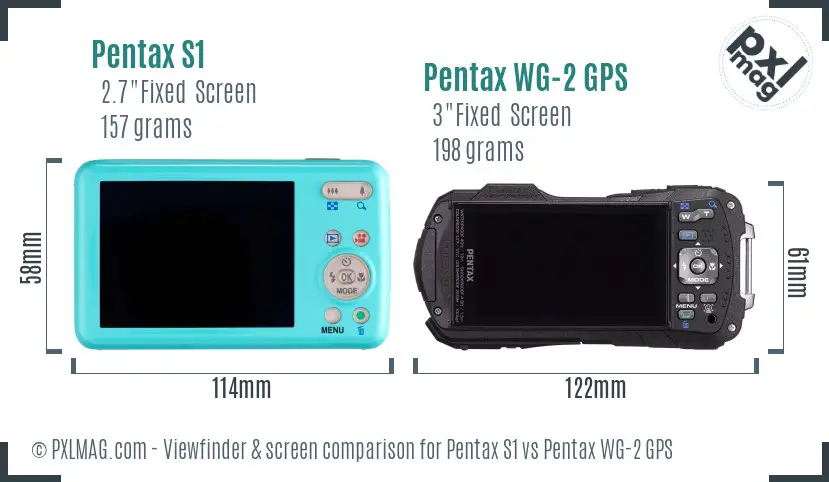 Pentax S1 vs Pentax WG-2 GPS Screen and Viewfinder comparison
