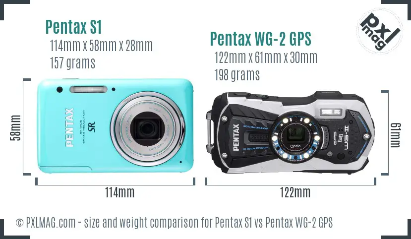 Pentax S1 vs Pentax WG-2 GPS size comparison