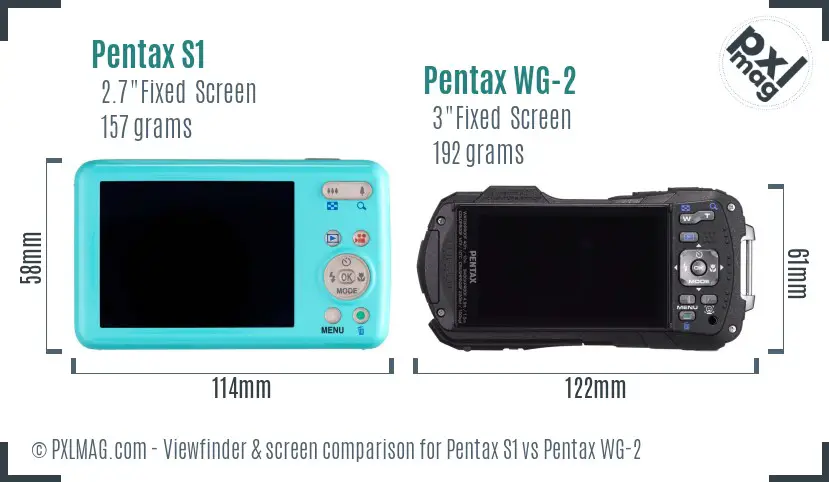 Pentax S1 vs Pentax WG-2 Screen and Viewfinder comparison