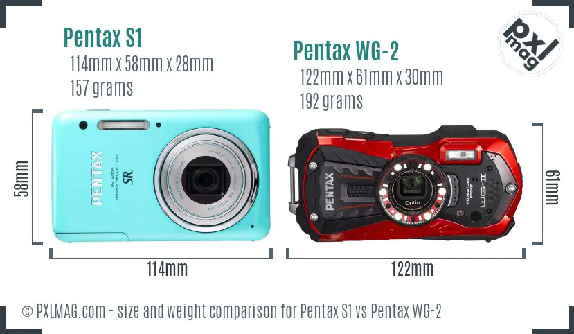 Pentax S1 vs Pentax WG-2 size comparison