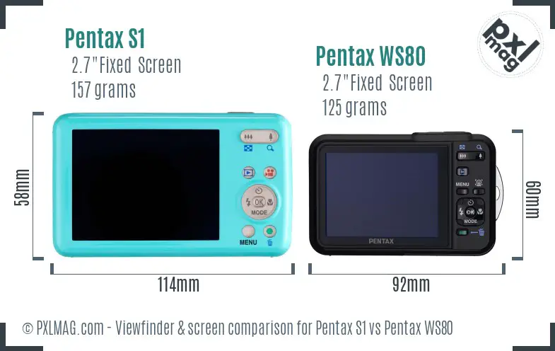 Pentax S1 vs Pentax WS80 Screen and Viewfinder comparison