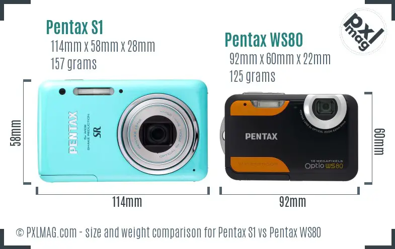 Pentax S1 vs Pentax WS80 size comparison