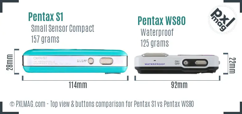 Pentax S1 vs Pentax WS80 top view buttons comparison