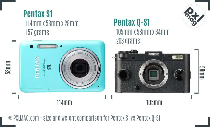 Pentax S1 vs Pentax Q-S1 size comparison