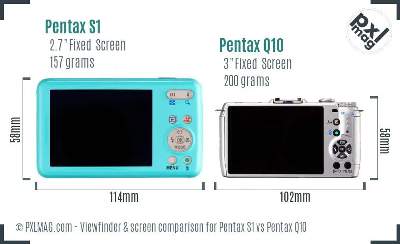 Pentax S1 vs Pentax Q10 Screen and Viewfinder comparison