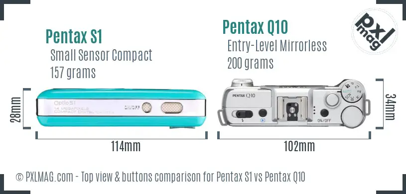 Pentax S1 vs Pentax Q10 top view buttons comparison