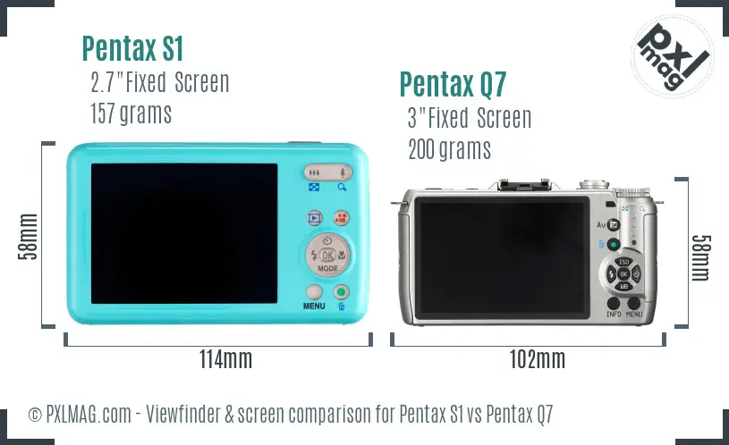 Pentax S1 vs Pentax Q7 Screen and Viewfinder comparison