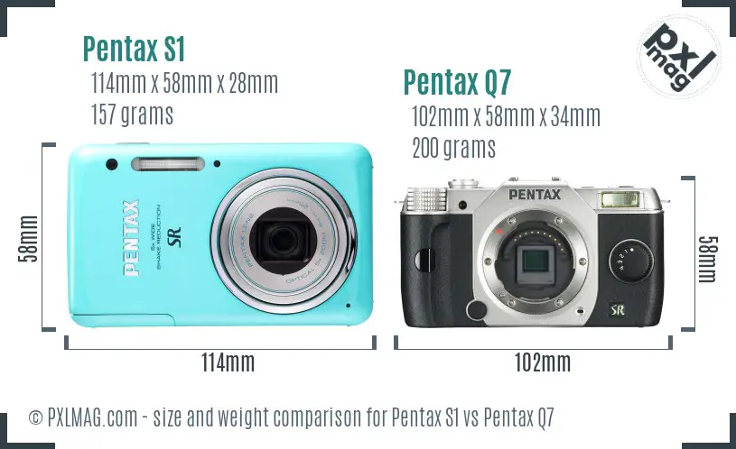 Pentax S1 vs Pentax Q7 size comparison