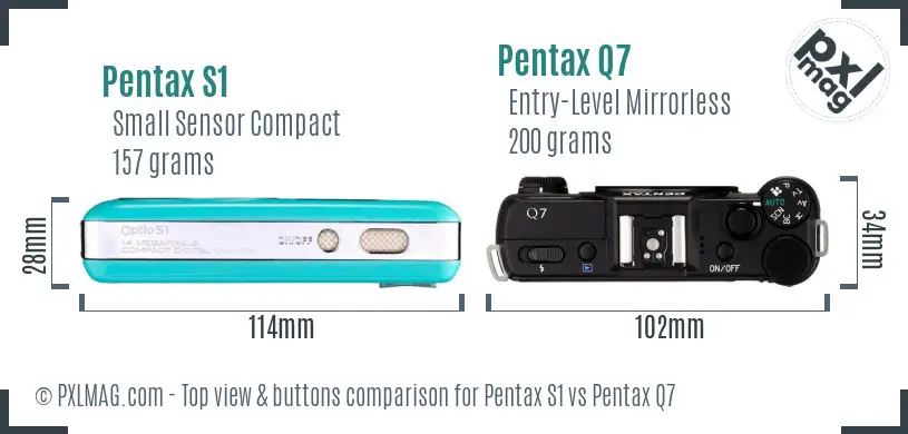 Pentax S1 vs Pentax Q7 top view buttons comparison