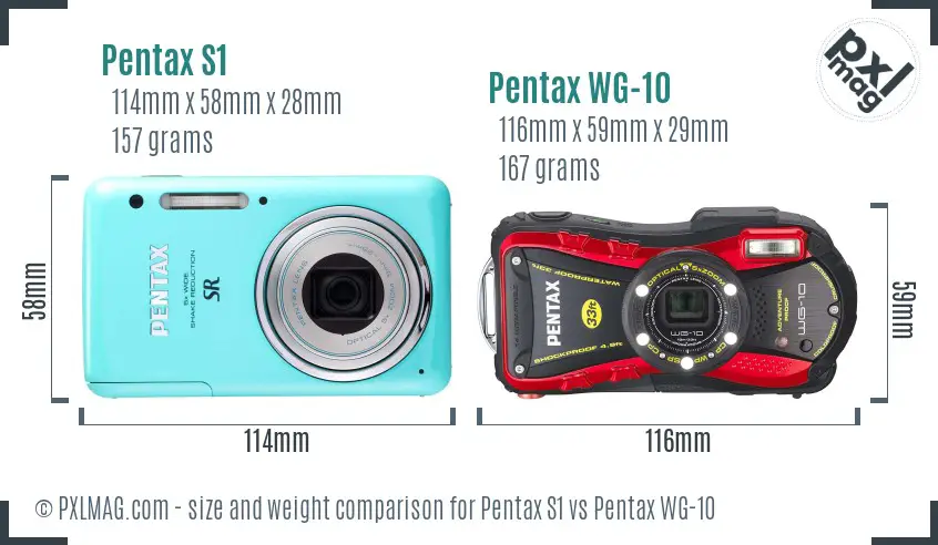 Pentax S1 vs Pentax WG-10 size comparison
