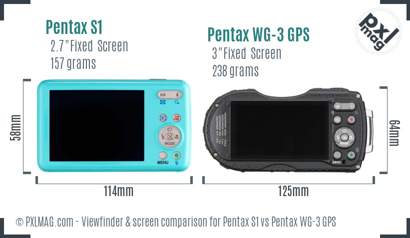 Pentax S1 vs Pentax WG-3 GPS Screen and Viewfinder comparison