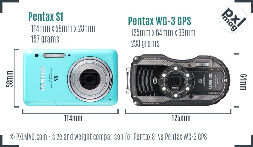 Pentax S1 vs Pentax WG-3 GPS size comparison Pentax S1 vs Pentax WG-3 GPS size comparison