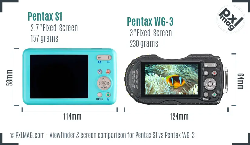 Pentax S1 vs Pentax WG-3 Screen and Viewfinder comparison