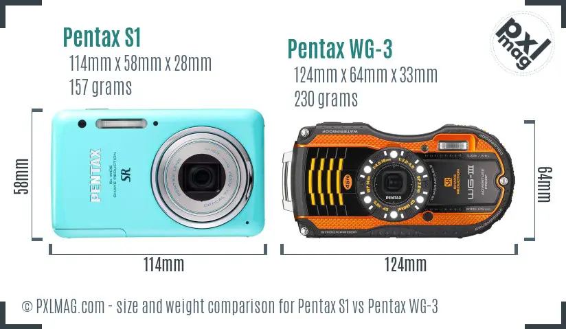 Pentax S1 vs Pentax WG-3 size comparison