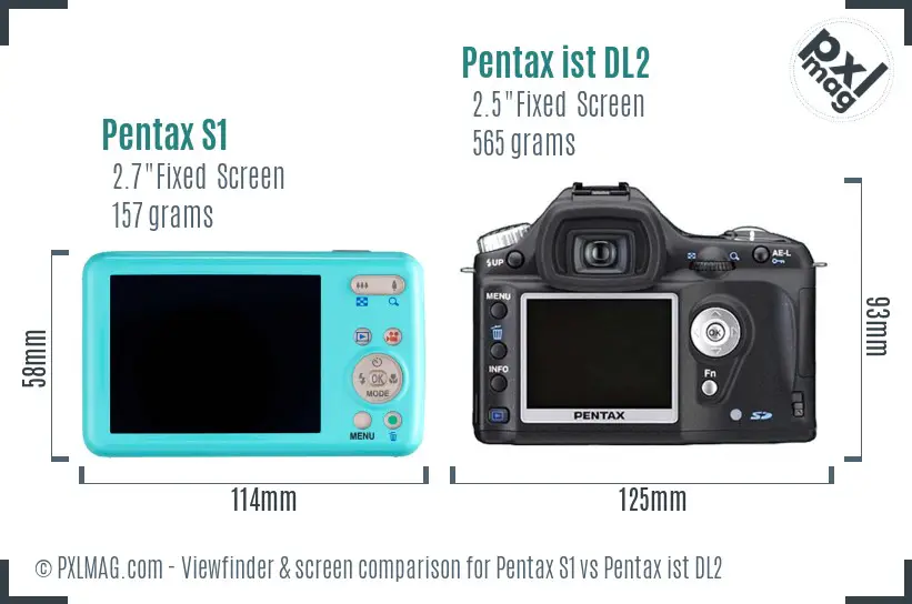 Pentax S1 vs Pentax ist DL2 Screen and Viewfinder comparison