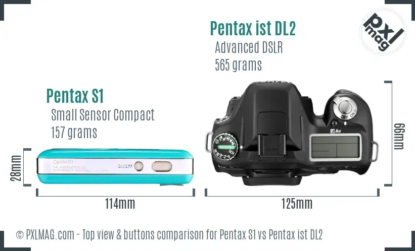 Pentax S1 vs Pentax ist DL2 top view buttons comparison