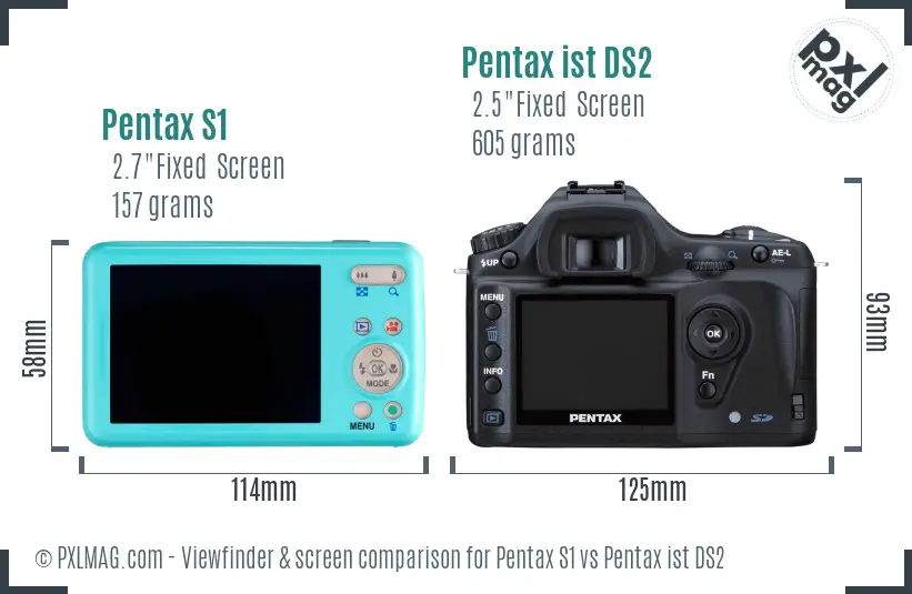 Pentax S1 vs Pentax ist DS2 Screen and Viewfinder comparison