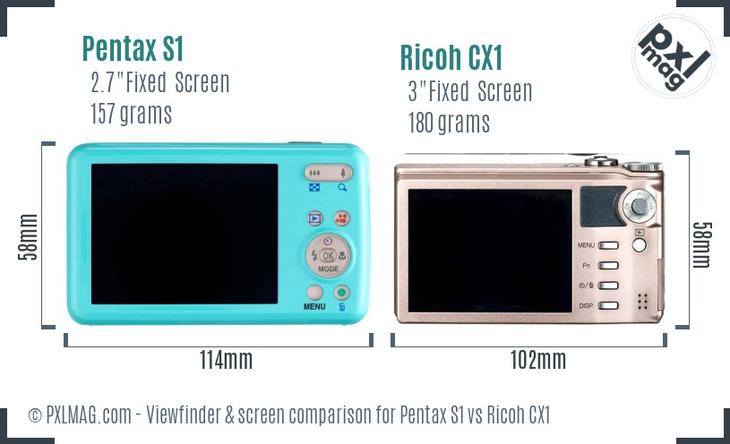 Pentax S1 vs Ricoh CX1 Screen and Viewfinder comparison
