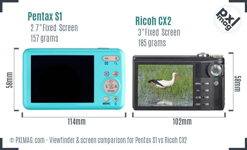 Pentax S1 vs Ricoh CX2 Screen and Viewfinder comparison