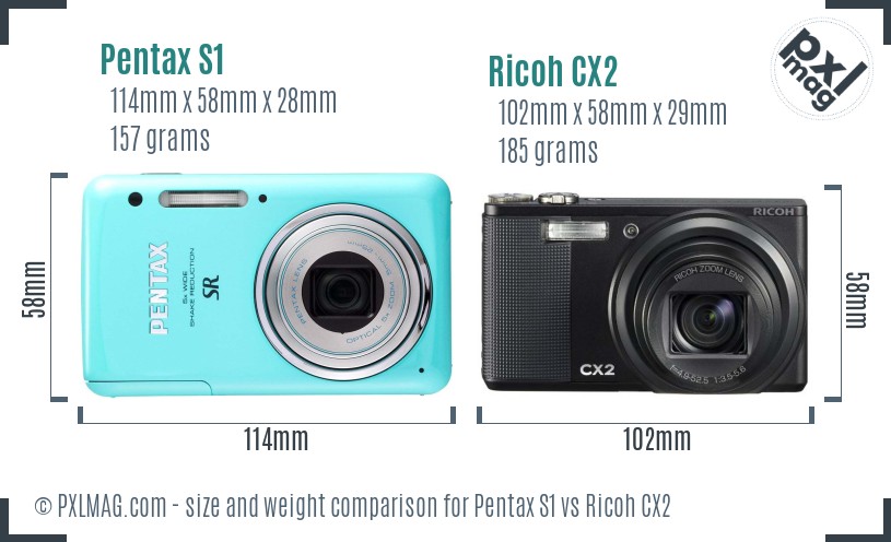 Pentax S1 vs Ricoh CX2 size comparison Pentax S1 vs Ricoh CX2 size comparison