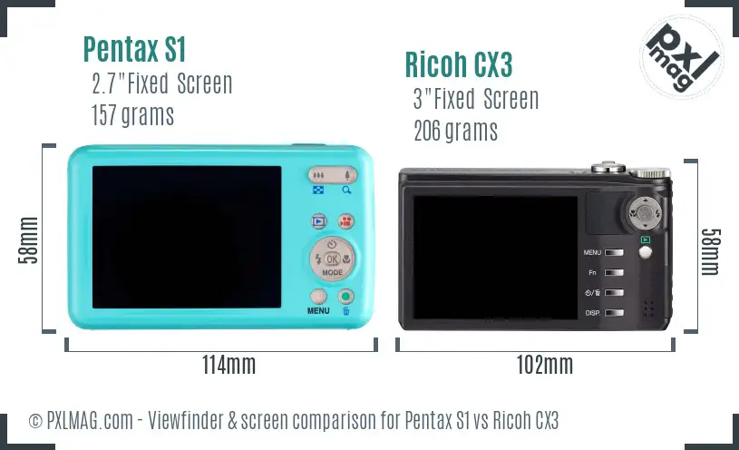 Pentax S1 vs Ricoh CX3 Screen and Viewfinder comparison Pentax S1 vs Ricoh CX3 Screen and Viewfinder comparison