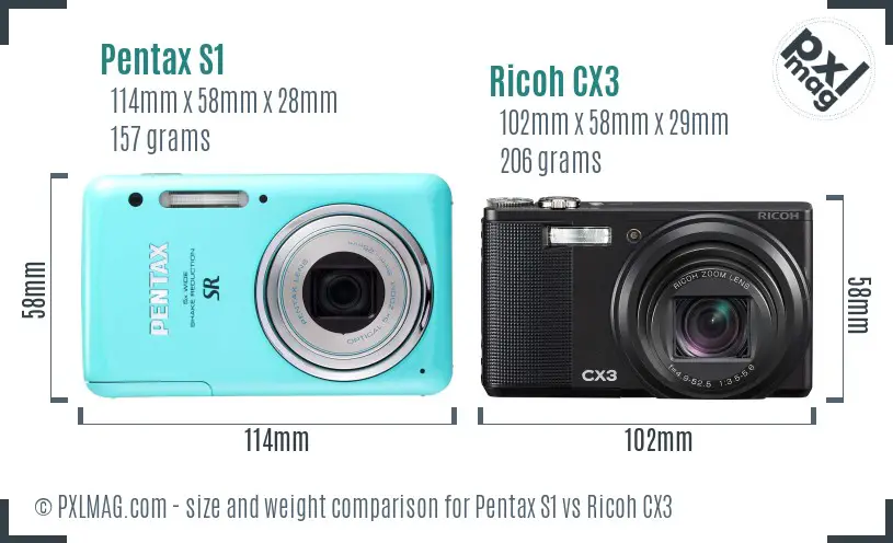 Pentax S1 vs Ricoh CX3 size comparison Pentax S1 vs Ricoh CX3 size comparison