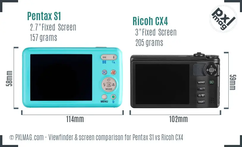 Pentax S1 vs Ricoh CX4 Screen and Viewfinder comparison