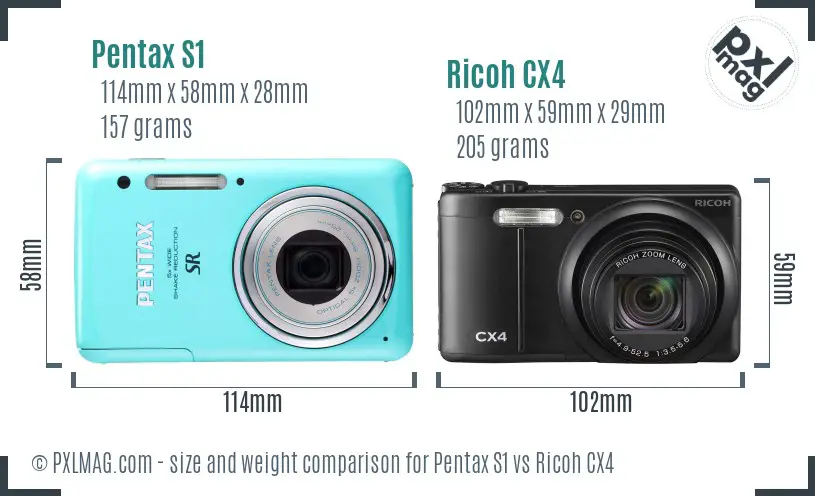 Pentax S1 vs Ricoh CX4 size comparison