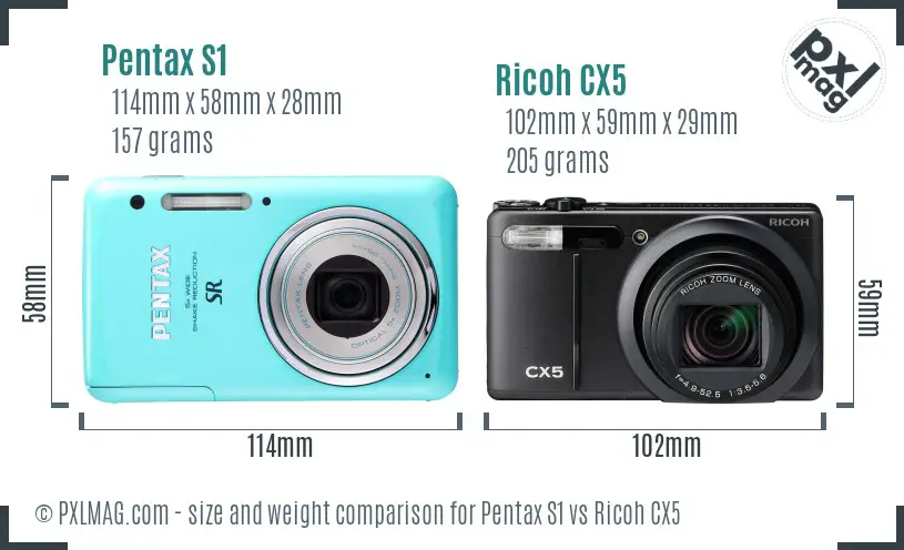 Pentax S1 vs Ricoh CX5 size comparison