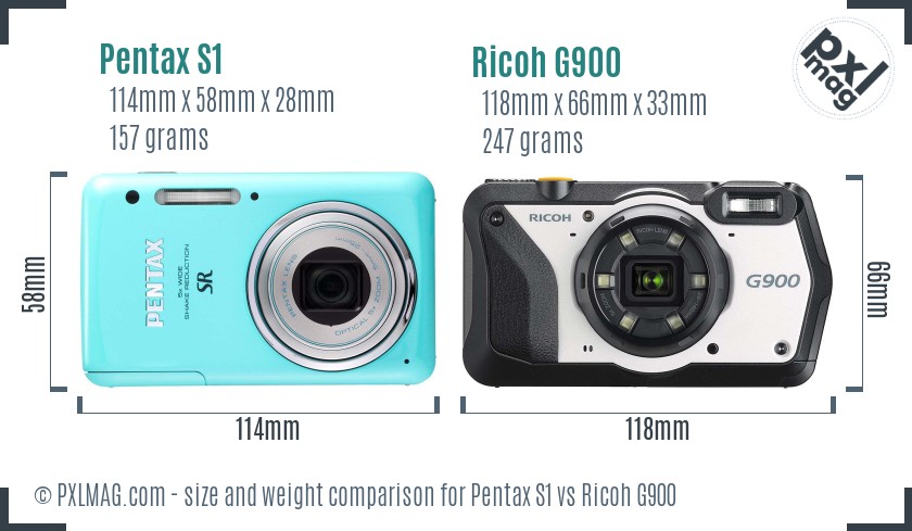 Pentax S1 vs Ricoh G900 size comparison