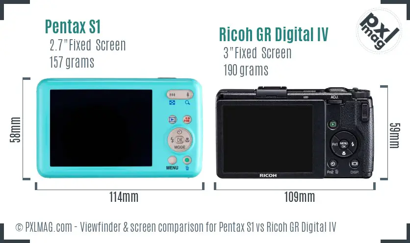 Pentax S1 vs Ricoh GR Digital IV Screen and Viewfinder comparison