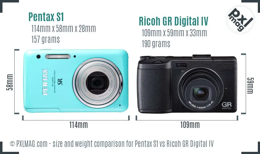 Pentax S1 vs Ricoh GR Digital IV size comparison