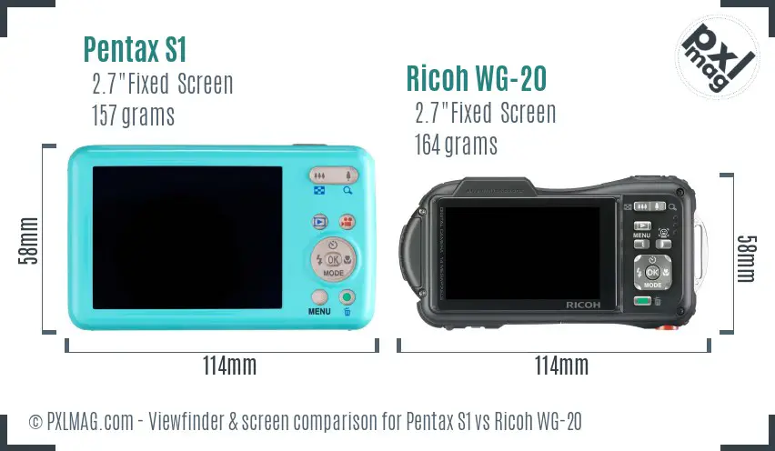 Pentax S1 vs Ricoh WG-20 Screen and Viewfinder comparison