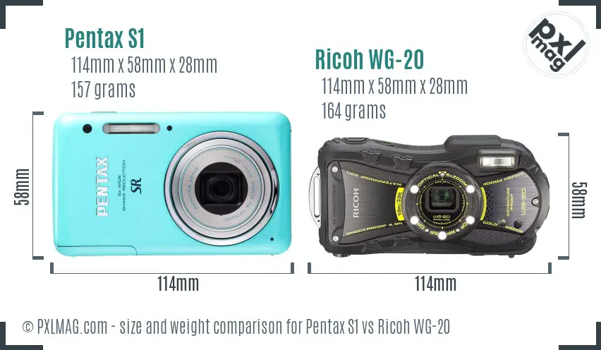 Pentax S1 vs Ricoh WG-20 size comparison