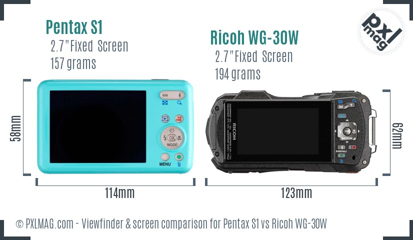 Pentax S1 vs Ricoh WG-30W Screen and Viewfinder comparison