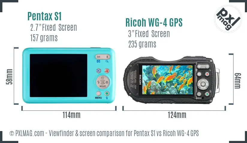 Pentax S1 vs Ricoh WG-4 GPS Screen and Viewfinder comparison
