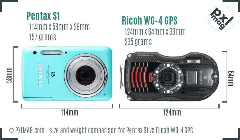 Pentax S1 vs Ricoh WG-4 GPS size comparison
