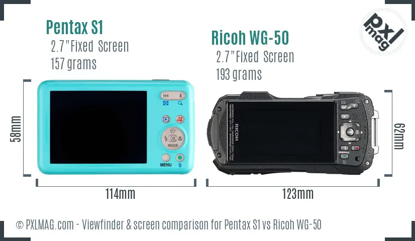 Pentax S1 vs Ricoh WG-50 Screen and Viewfinder comparison