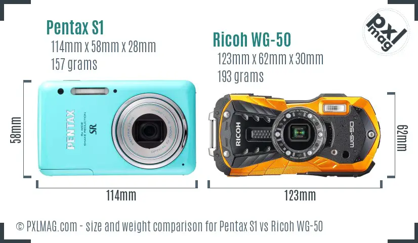 Pentax S1 vs Ricoh WG-50 size comparison