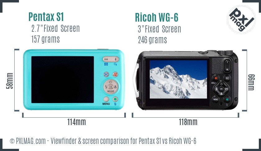 Pentax S1 vs Ricoh WG-6 Screen and Viewfinder comparison