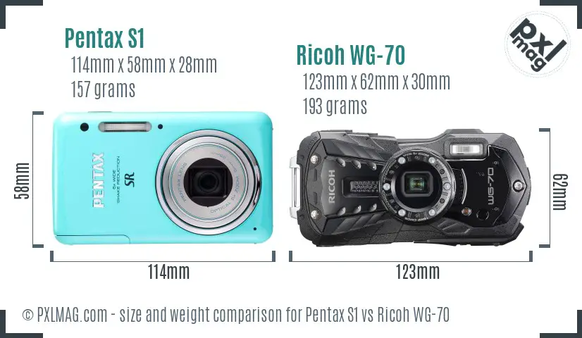 Pentax S1 vs Ricoh WG-70 size comparison