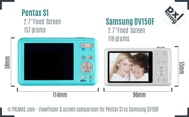 Pentax S1 vs Samsung DV150F Screen and Viewfinder comparison