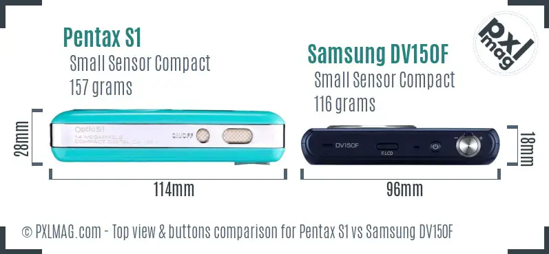 Pentax S1 vs Samsung DV150F top view buttons comparison