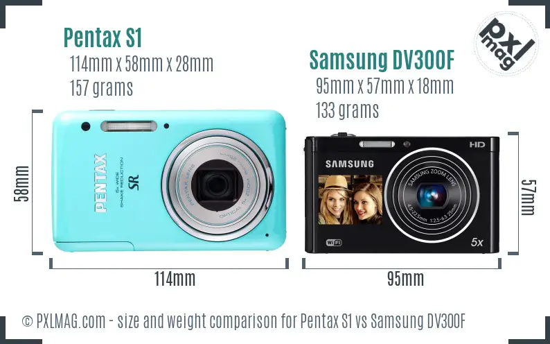 Pentax S1 vs Samsung DV300F size comparison Pentax S1 vs Samsung DV300F size comparison
