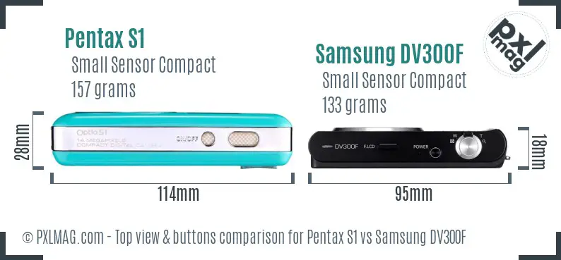 Pentax S1 vs Samsung DV300F top view buttons comparison Pentax S1 vs Samsung DV300F top view buttons comparison