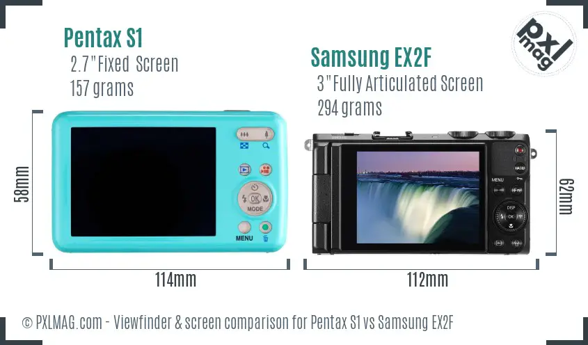 Pentax S1 vs Samsung EX2F Screen and Viewfinder comparison